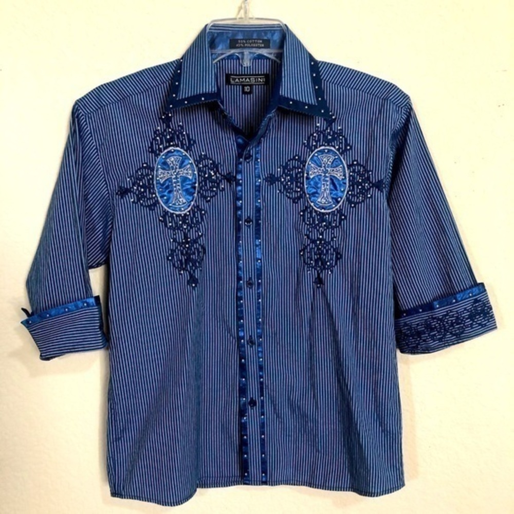 Lamasini Boys Embroidered & Rhinestone Dress Shirt